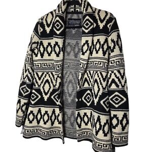 Aztec print‎ open front cardigan with fringe Powder River Outfitters size M